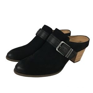 Vionic Cheyenne Black Suede Leather High Heel Mule Slip Ons Size 9.5